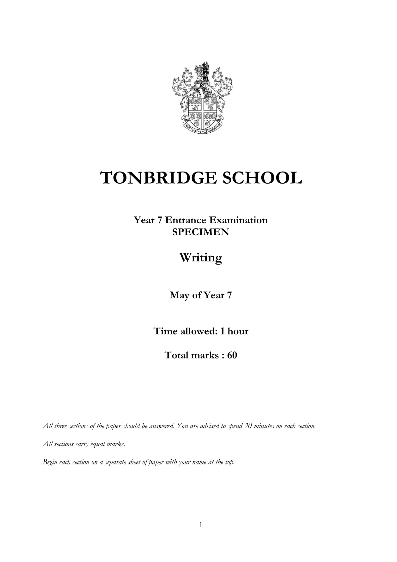 Tonbridge School: 11+ English  [Version: 1]