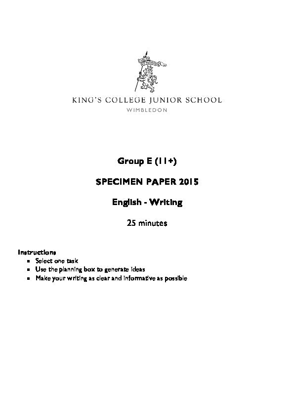 King's College School Wimbledon: 11+ English  [Version: 2015]