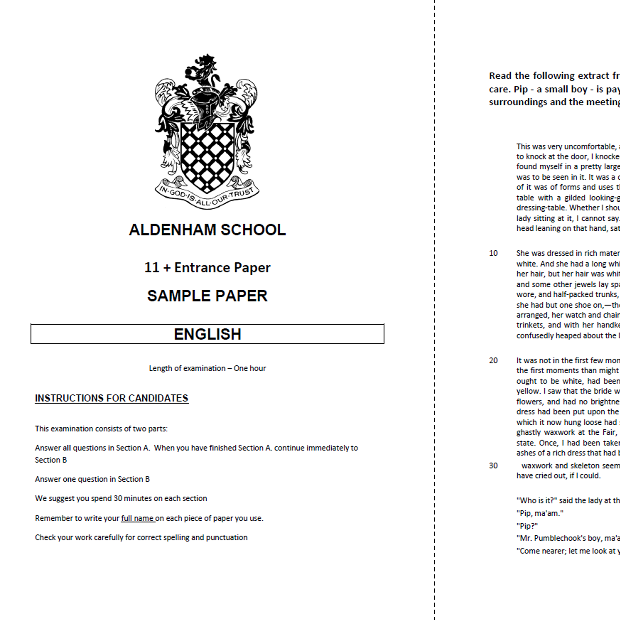 Aldenham School: 11+ English (2018)