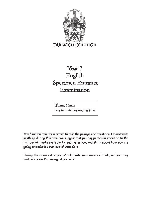 Dulwich College: 11+ English  [Version: 2]