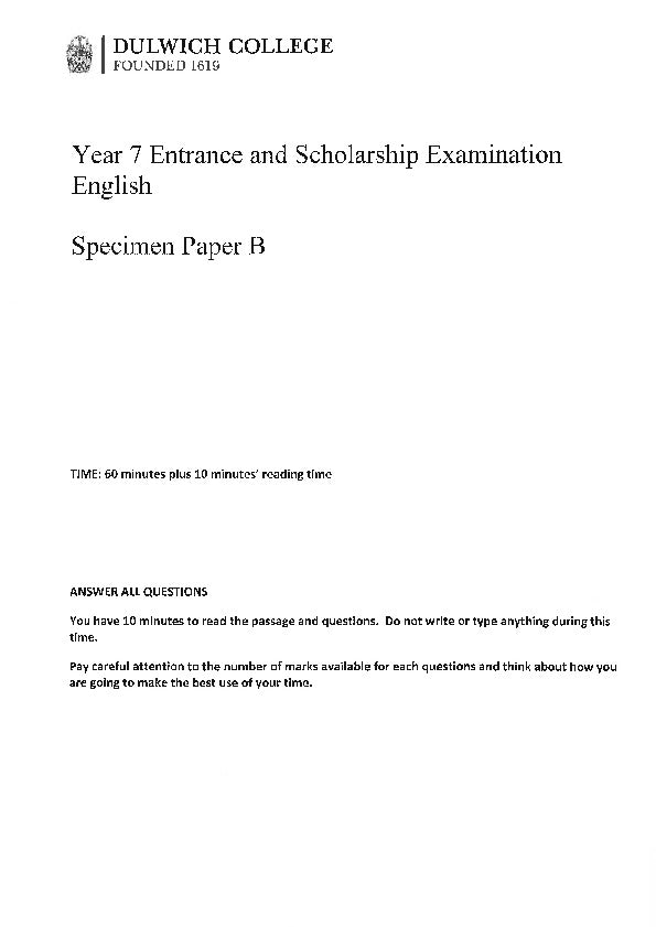 Dulwich College: 11+ English  [Version: 5]