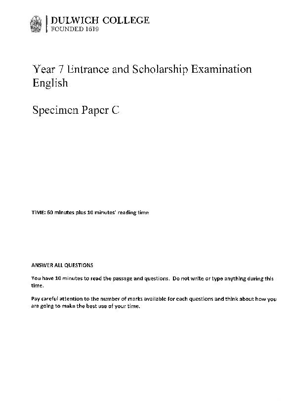Dulwich College: 11+ English  [Version: 6]