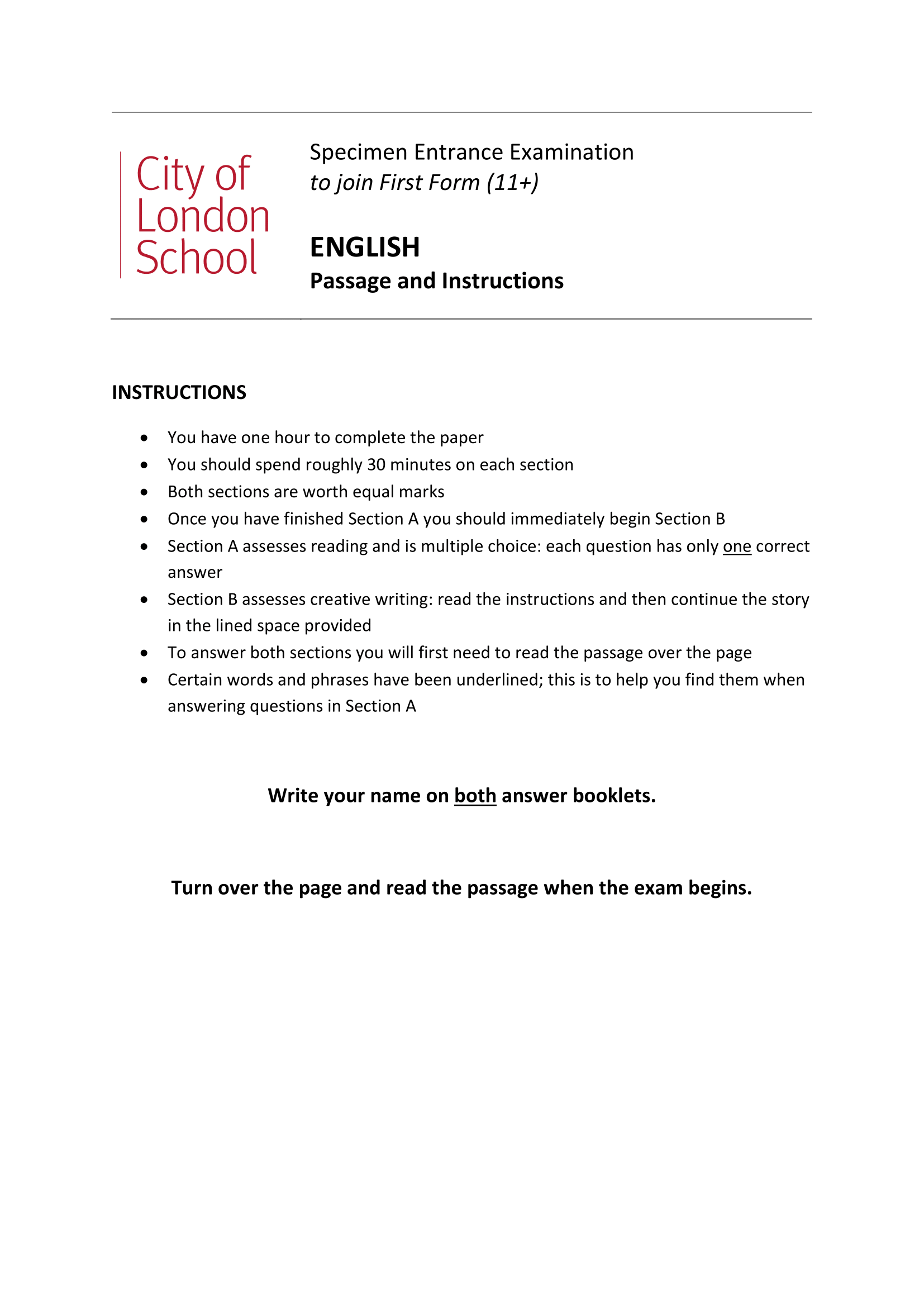 Free English 11+ Papers Collection